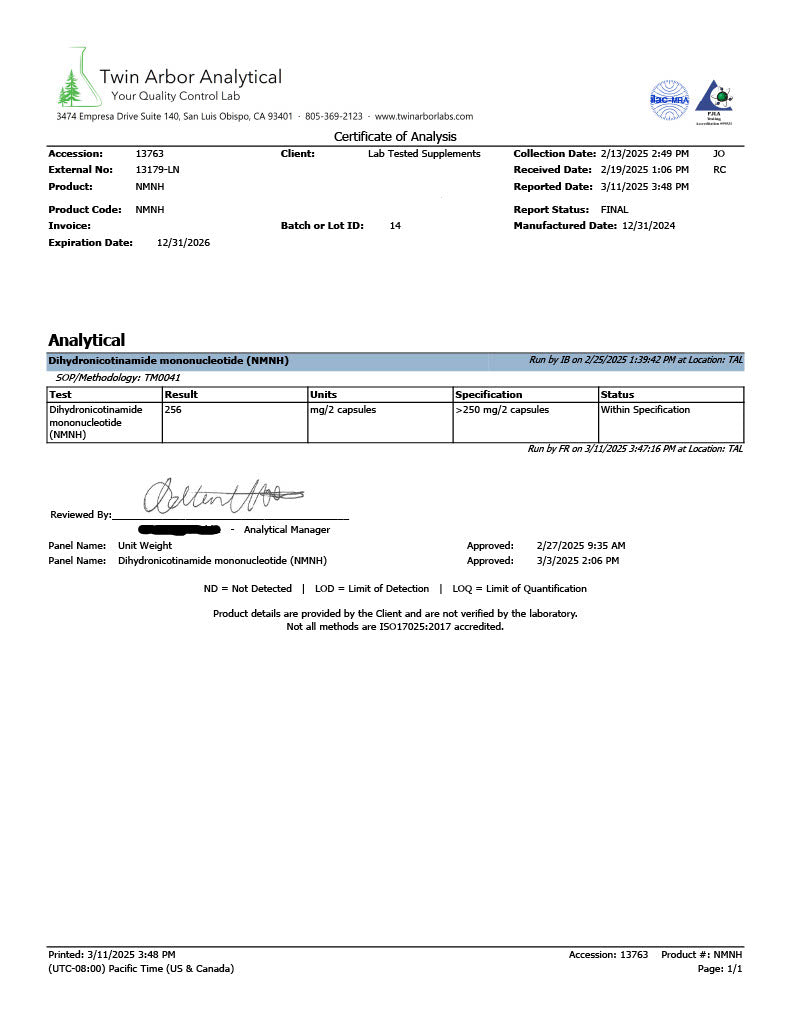 NMNH (UthPeak) - Dihydronicotinamide Mononucleotide - 60 capsules 125mg each