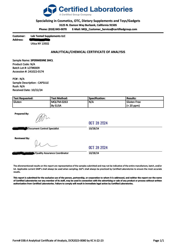 Spermidine 3HCL - 120 10mg capsules - 4 month supply