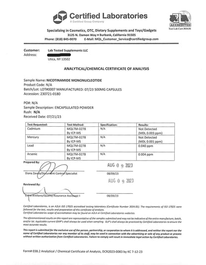 NMN - 60 500mg capsules - Nicotinamide Mononucleotide