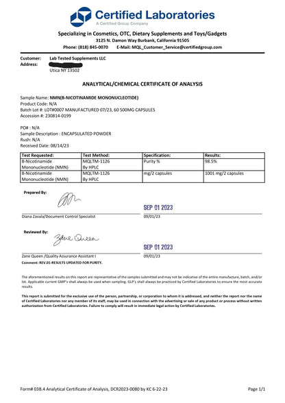 NMN - 60 500mg capsules - Nicotinamide Mononucleotide