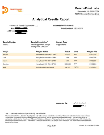 NMN - 60 500mg capsules - Nicotinamide Mononucleotide
