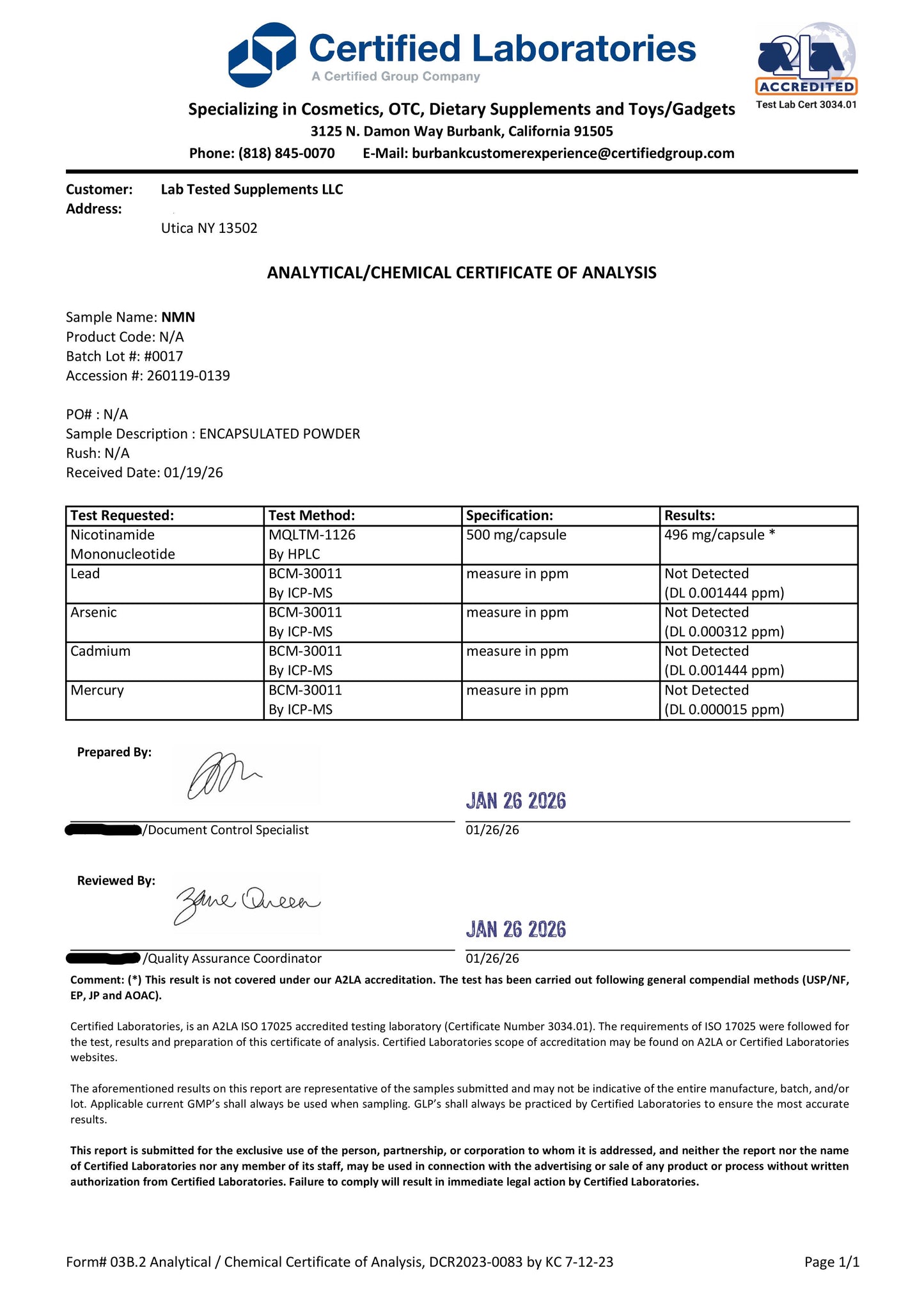 NMN - 60 500mg capsules - Nicotinamide Mononucleotide